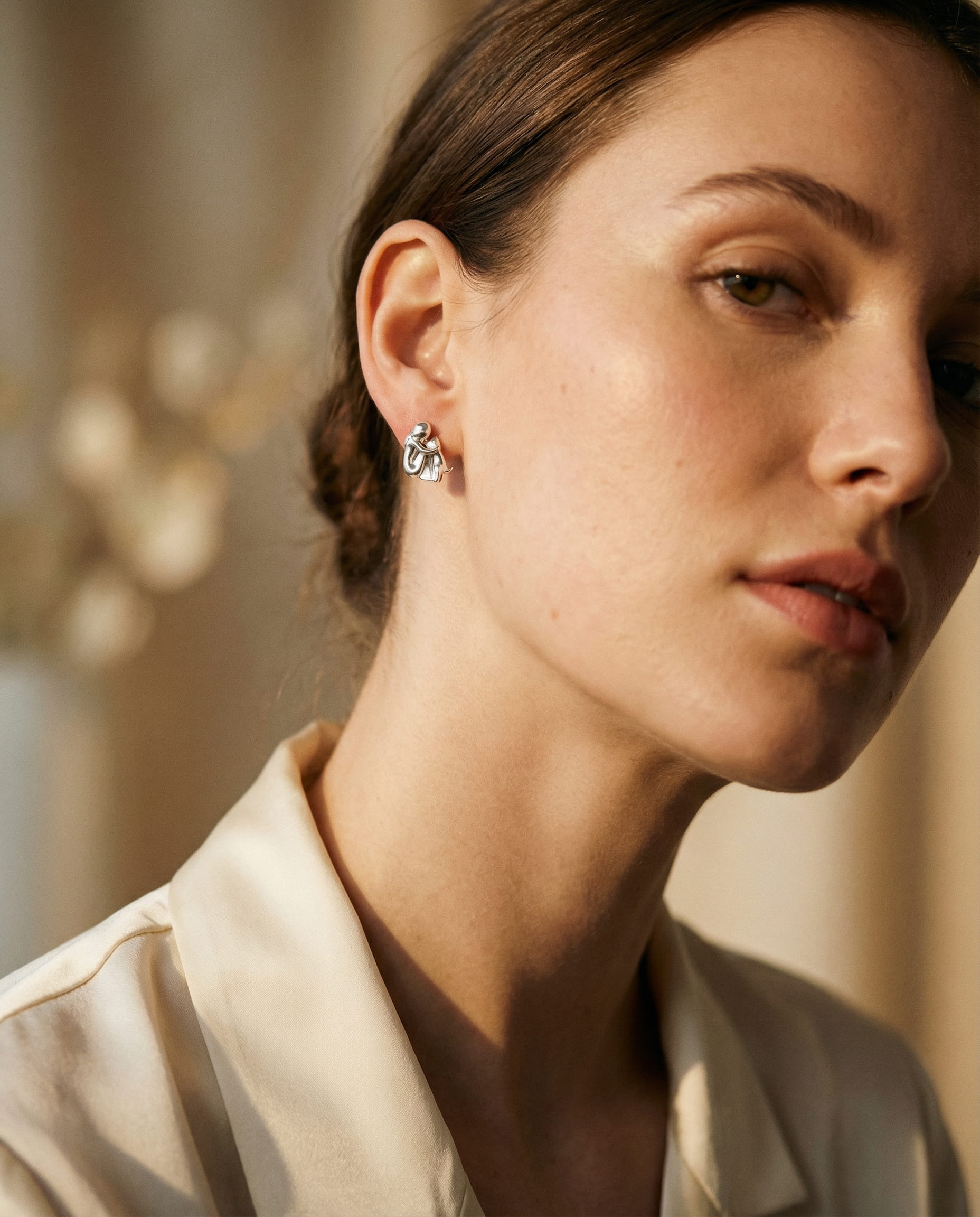 Two-Tone Hug Earrings, Silver and Gold