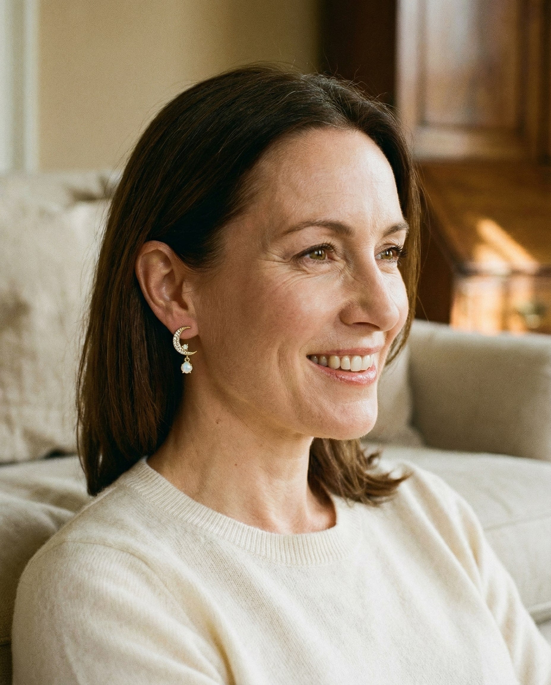 Gold Moon and Star Opal Earrings