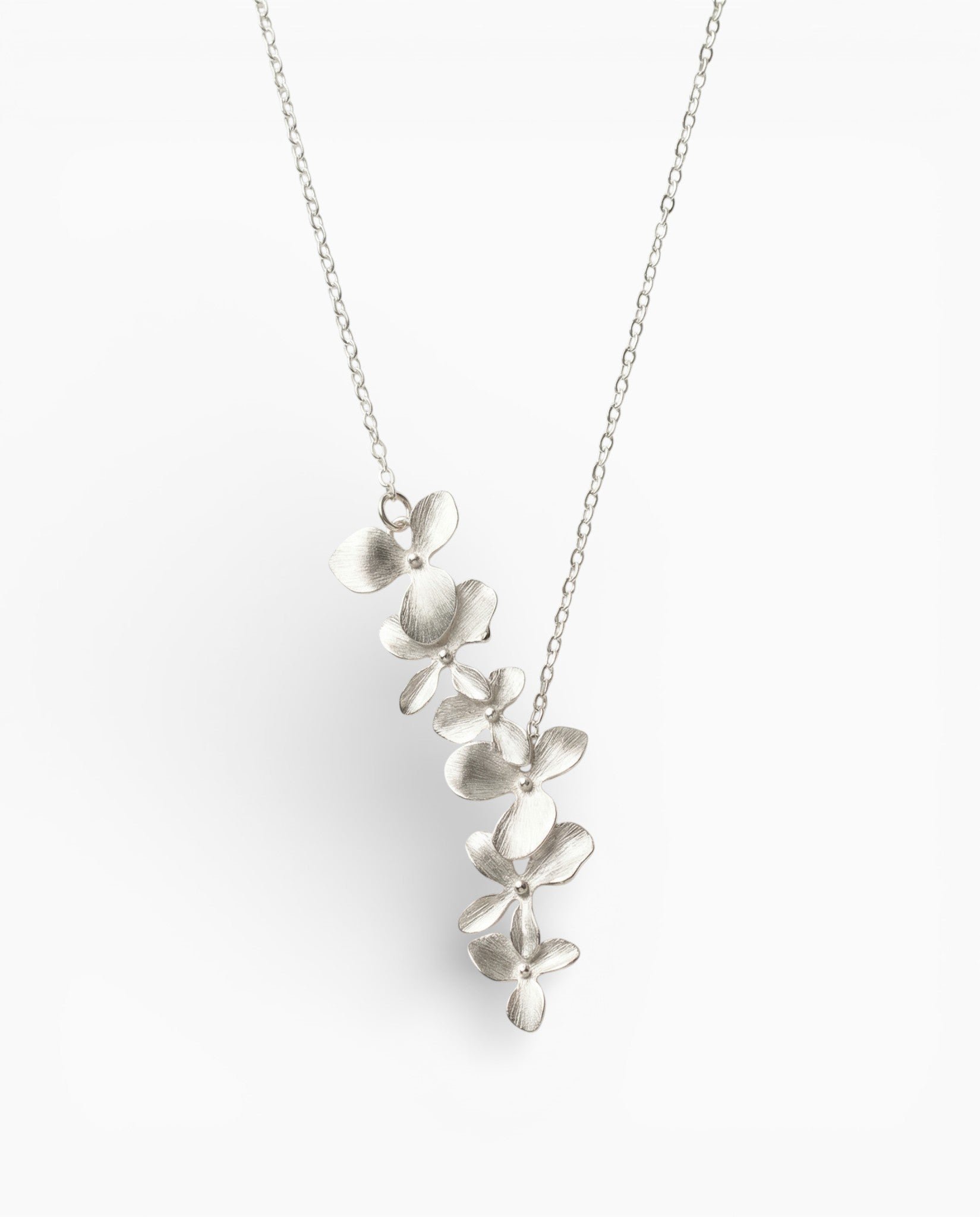 Silver Petal Necklace and Earrings Set