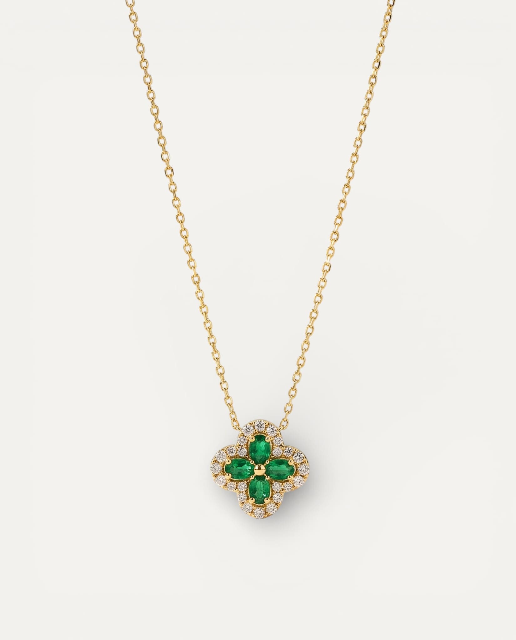 Gold Emerald Shimmering Clover Necklace