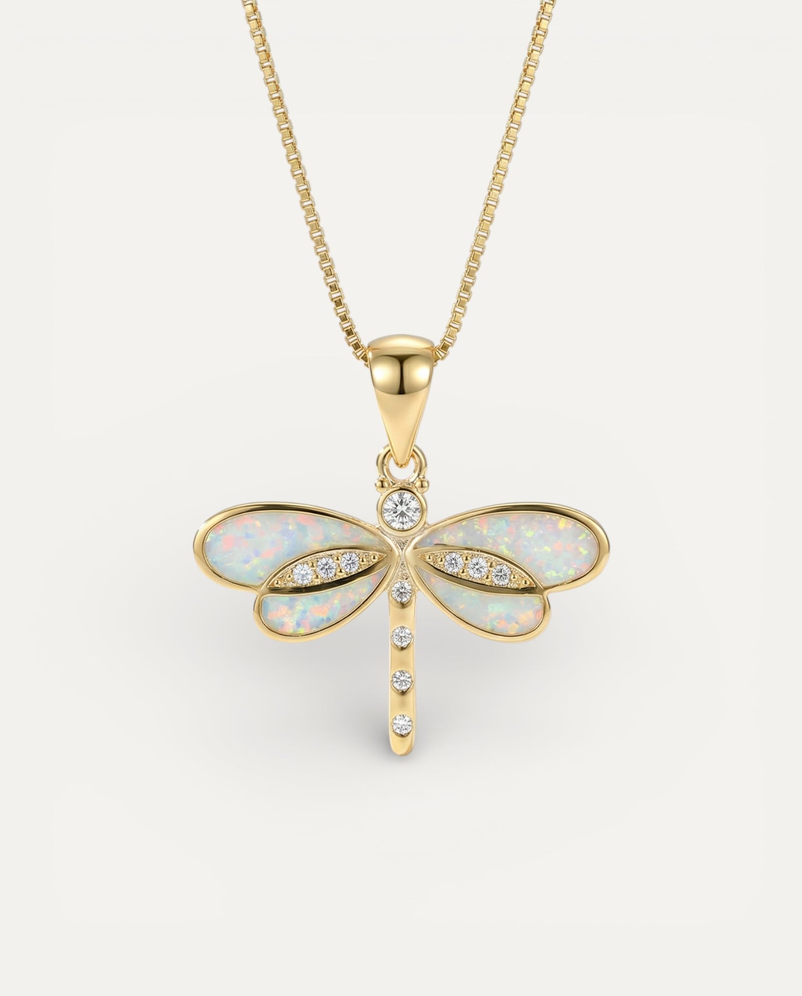 Dragonfly Necklace in Gold with Opal