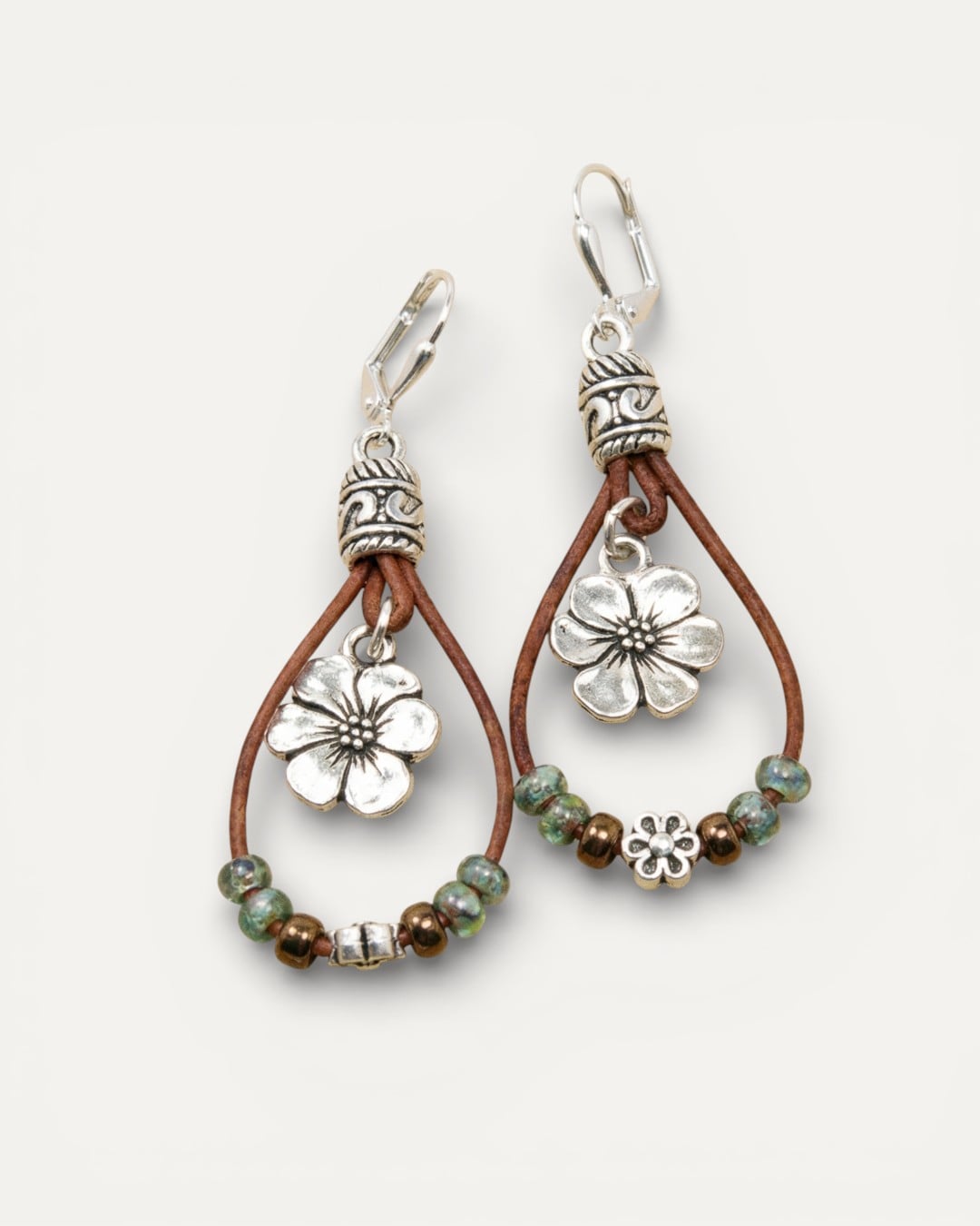 Vintage Floral Leather Earrings