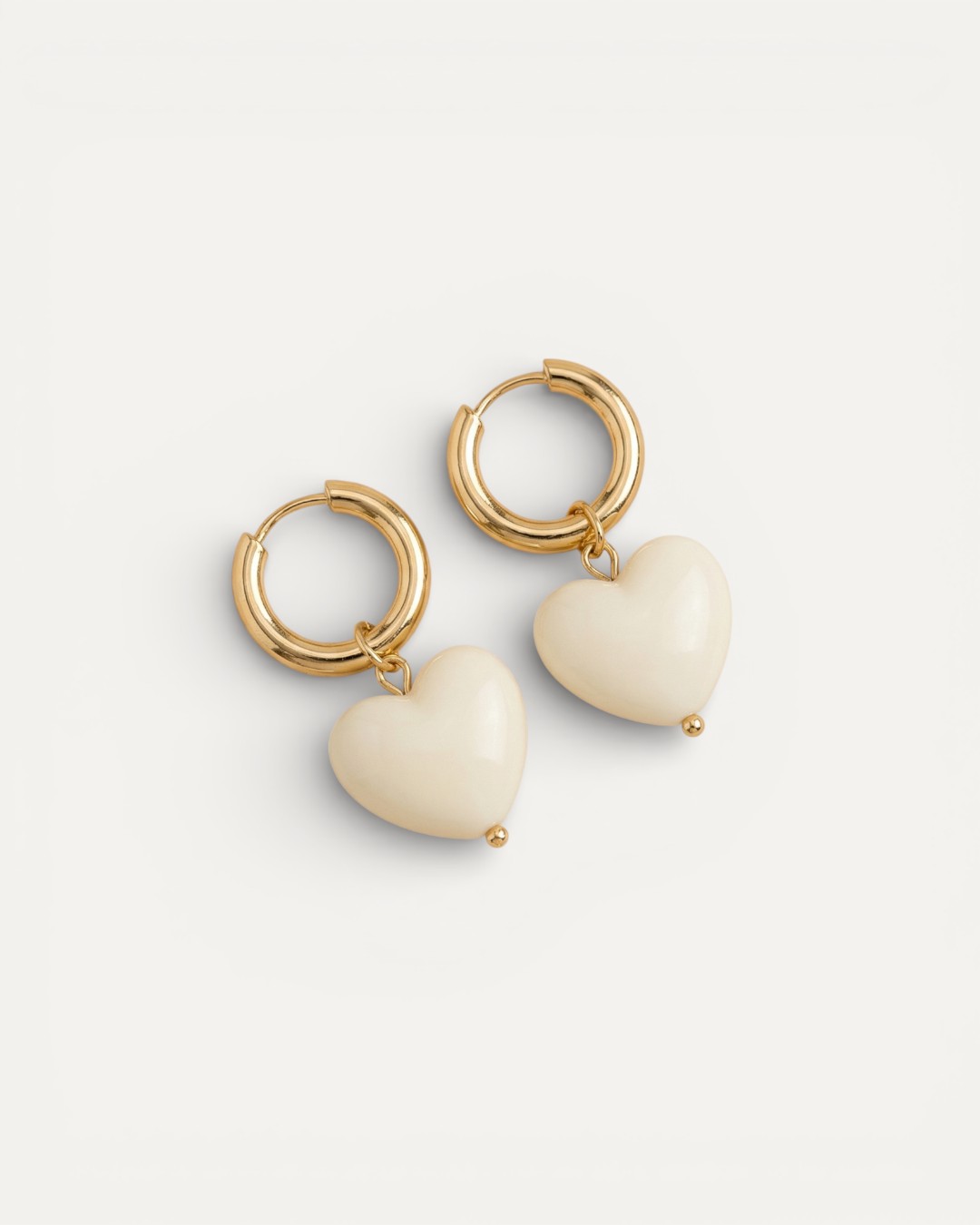 Gold White Heart Earrings