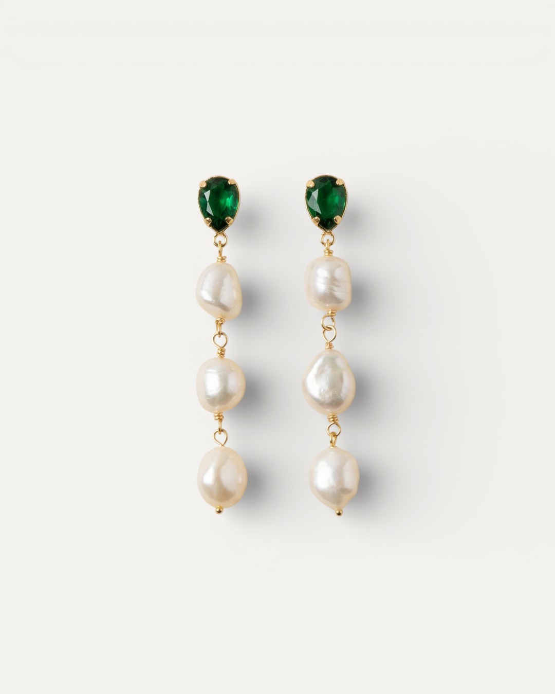 Gold Emerald and Pearl Drop Earrings
