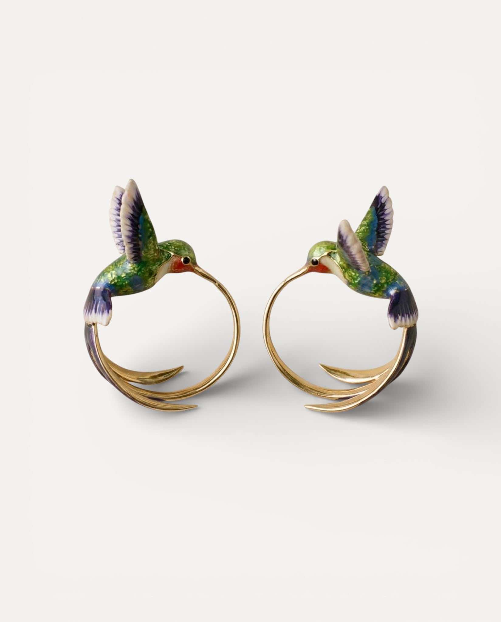 Vintage Enamel Hummingbird Hoop Earrings