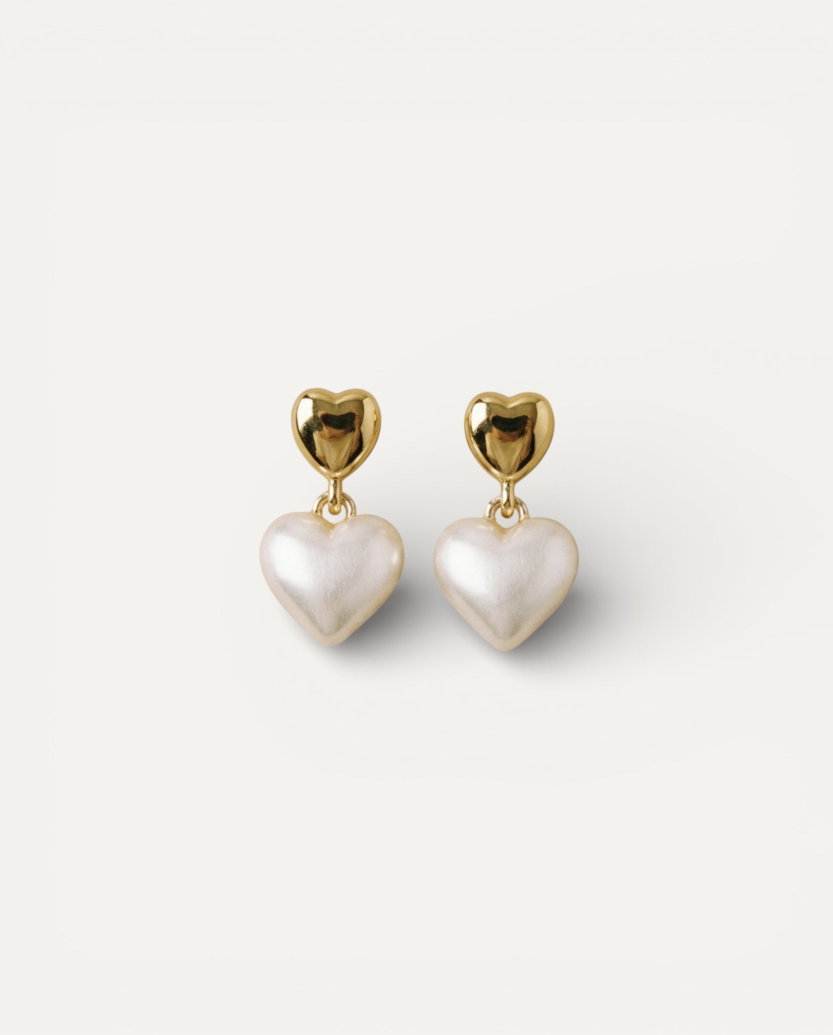 Elegant Gold Pearl Heart Earrings