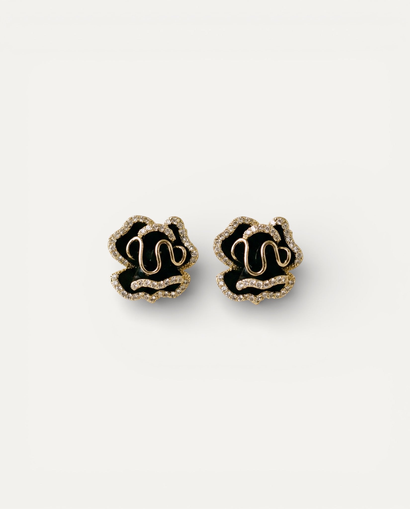 Elegant Gold Black Lotus Earrings