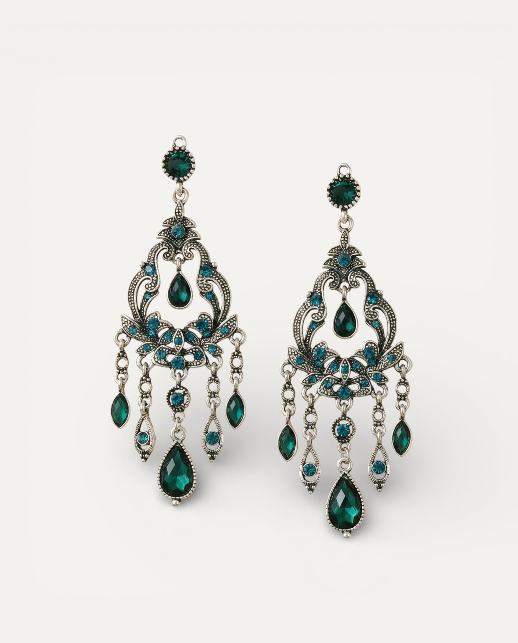 Blue Crystal and Pom-Pom Earrings