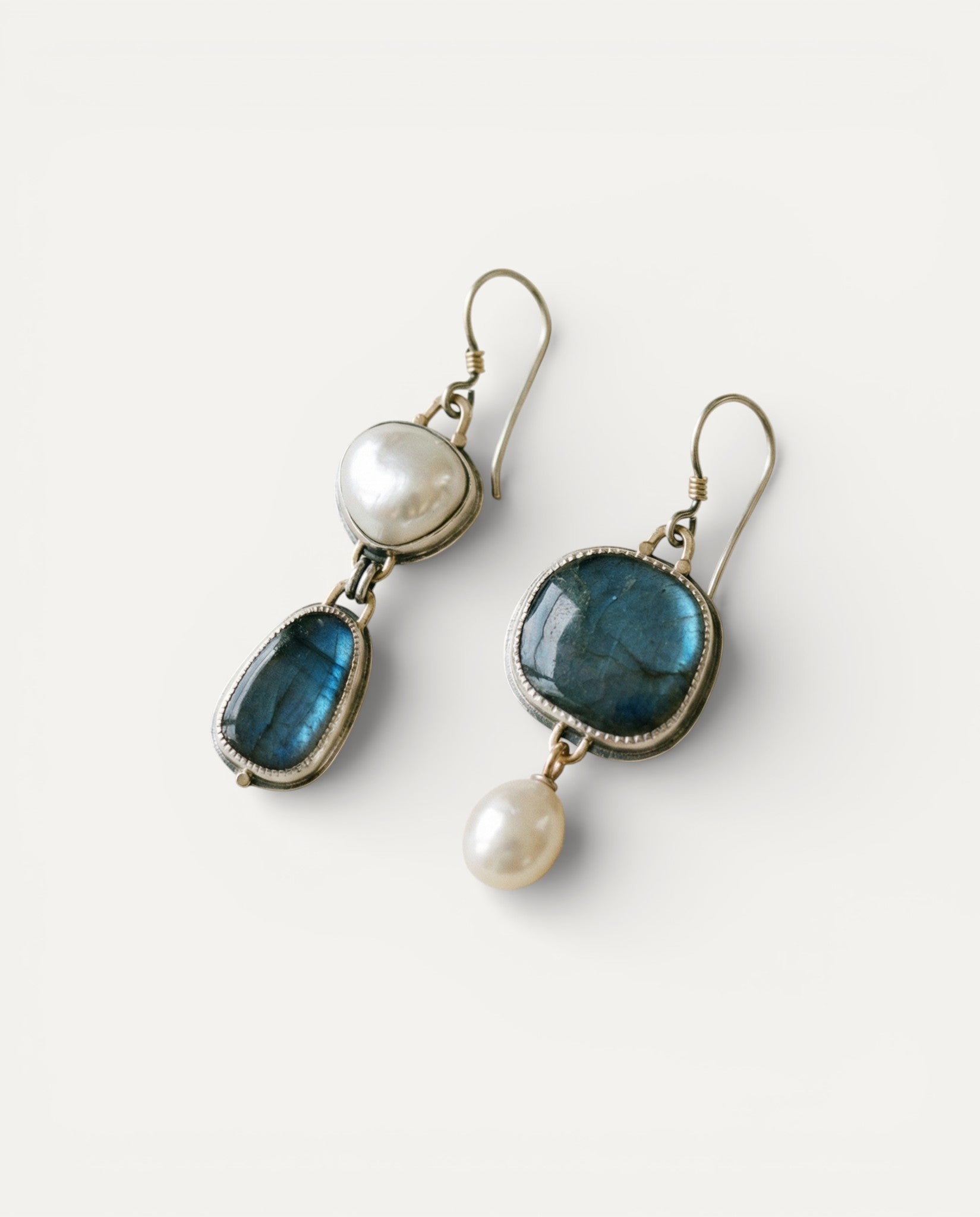 Vintage Silver Natural Stone and Pearl Earrings