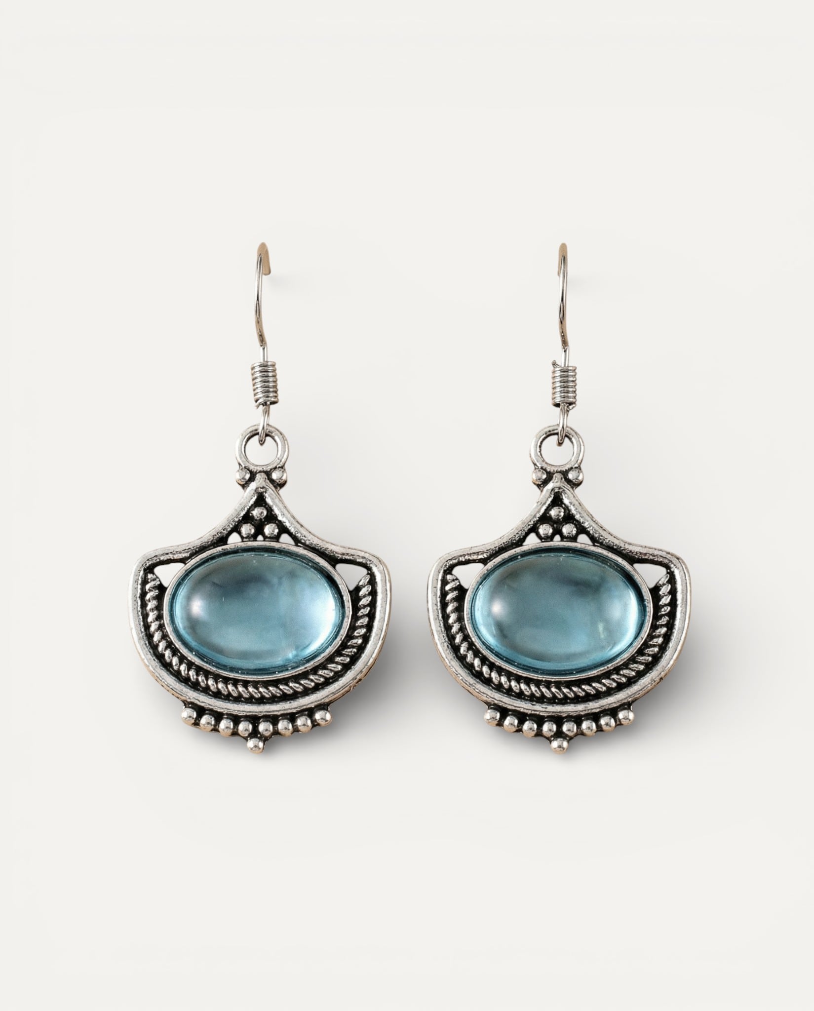 Vintage Blue Oval Gemstone Necklace and Earrings Set