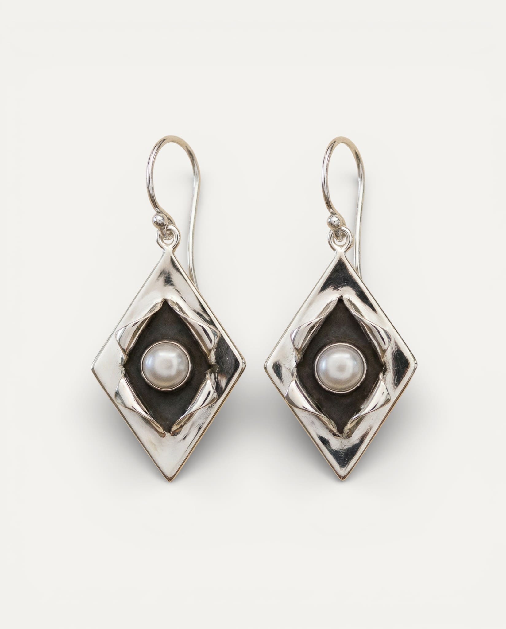 Vintage Silver Pearl Inlay Earrings