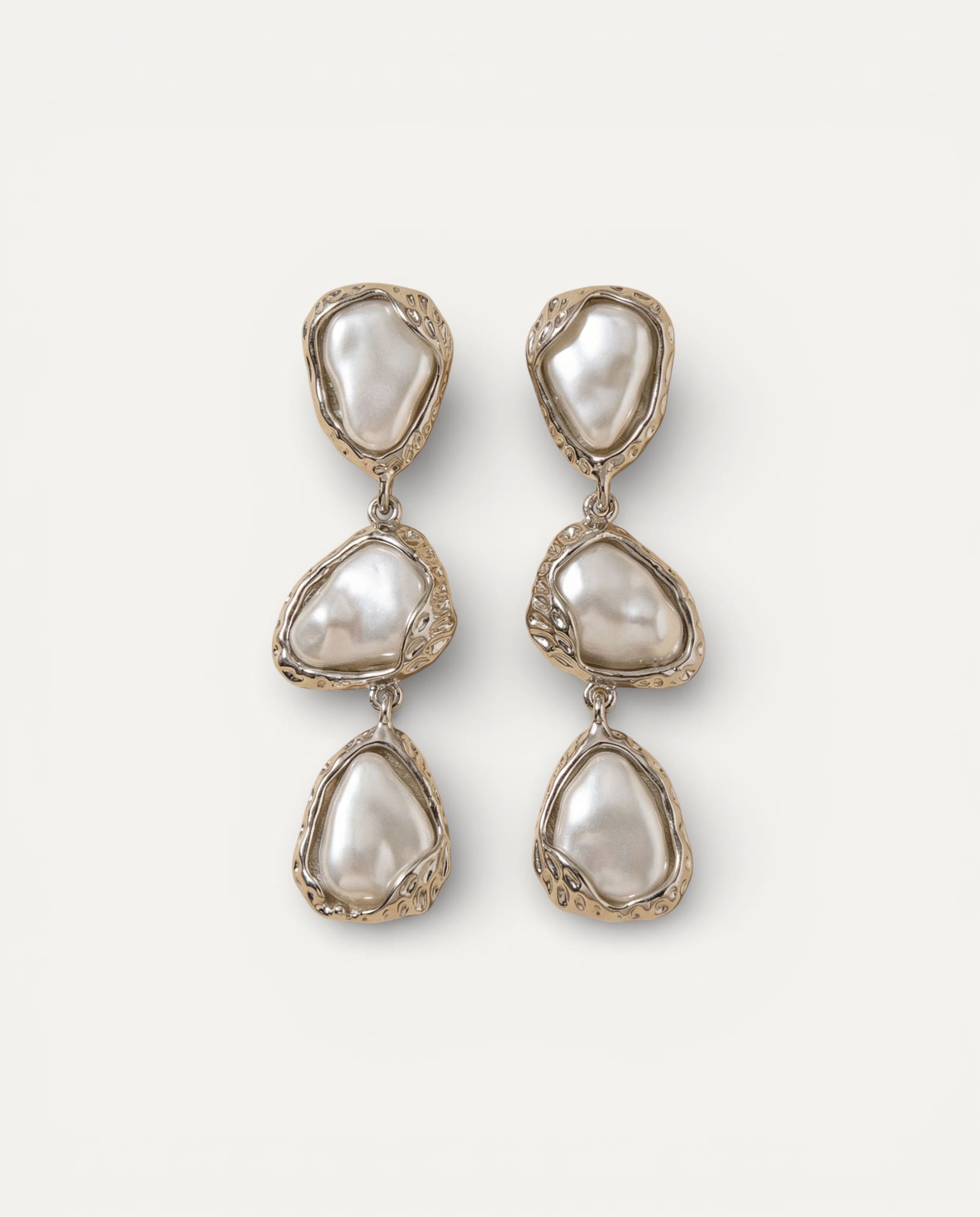 Silver Triangle Pearl Earrings