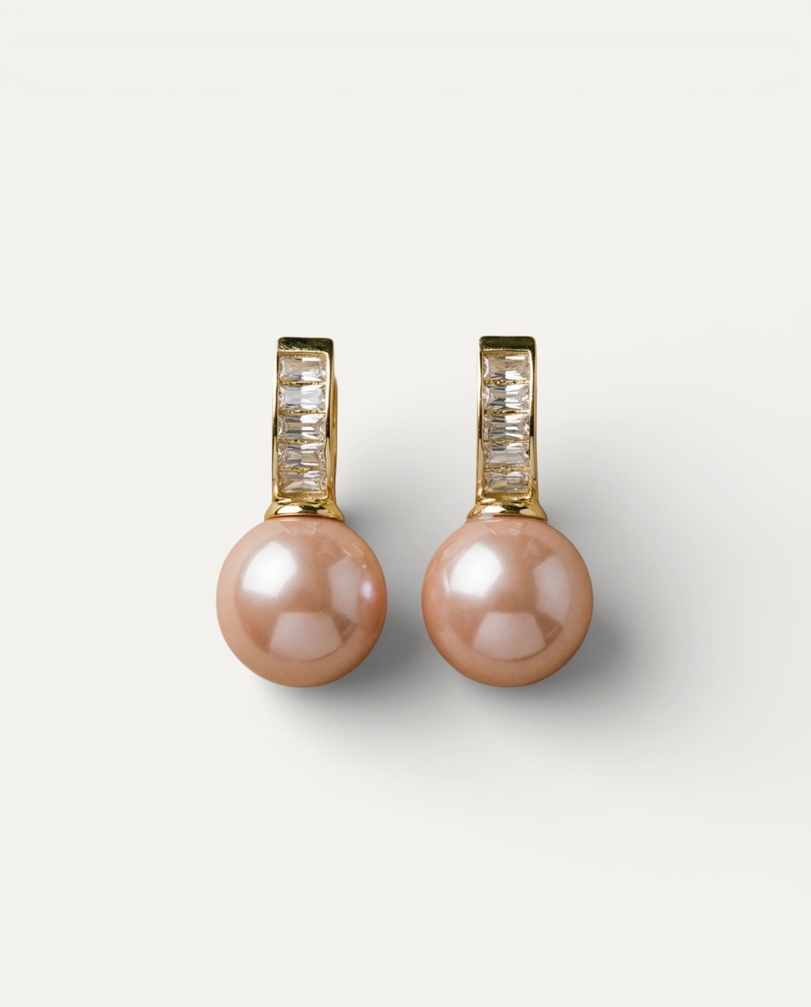 Gold Earrings with Pink Pearl and Cubic Zirconia