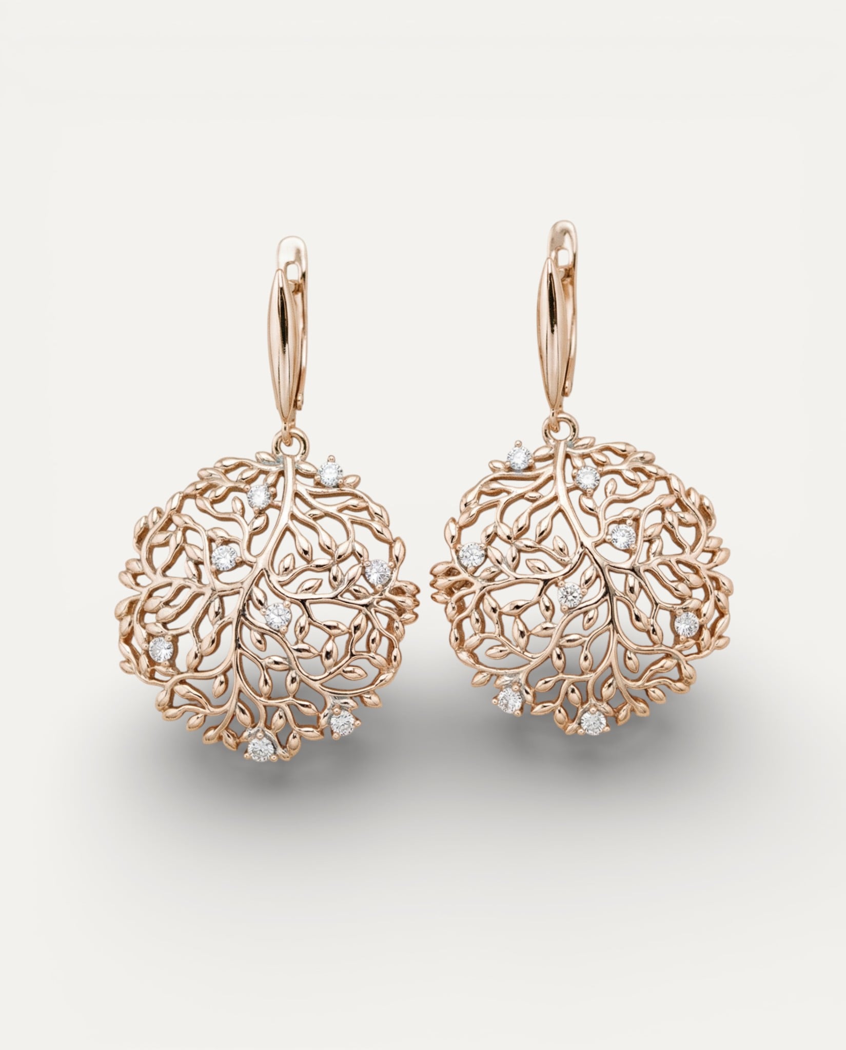 Elegant Round Branch Earrings with Cubic Zirconia