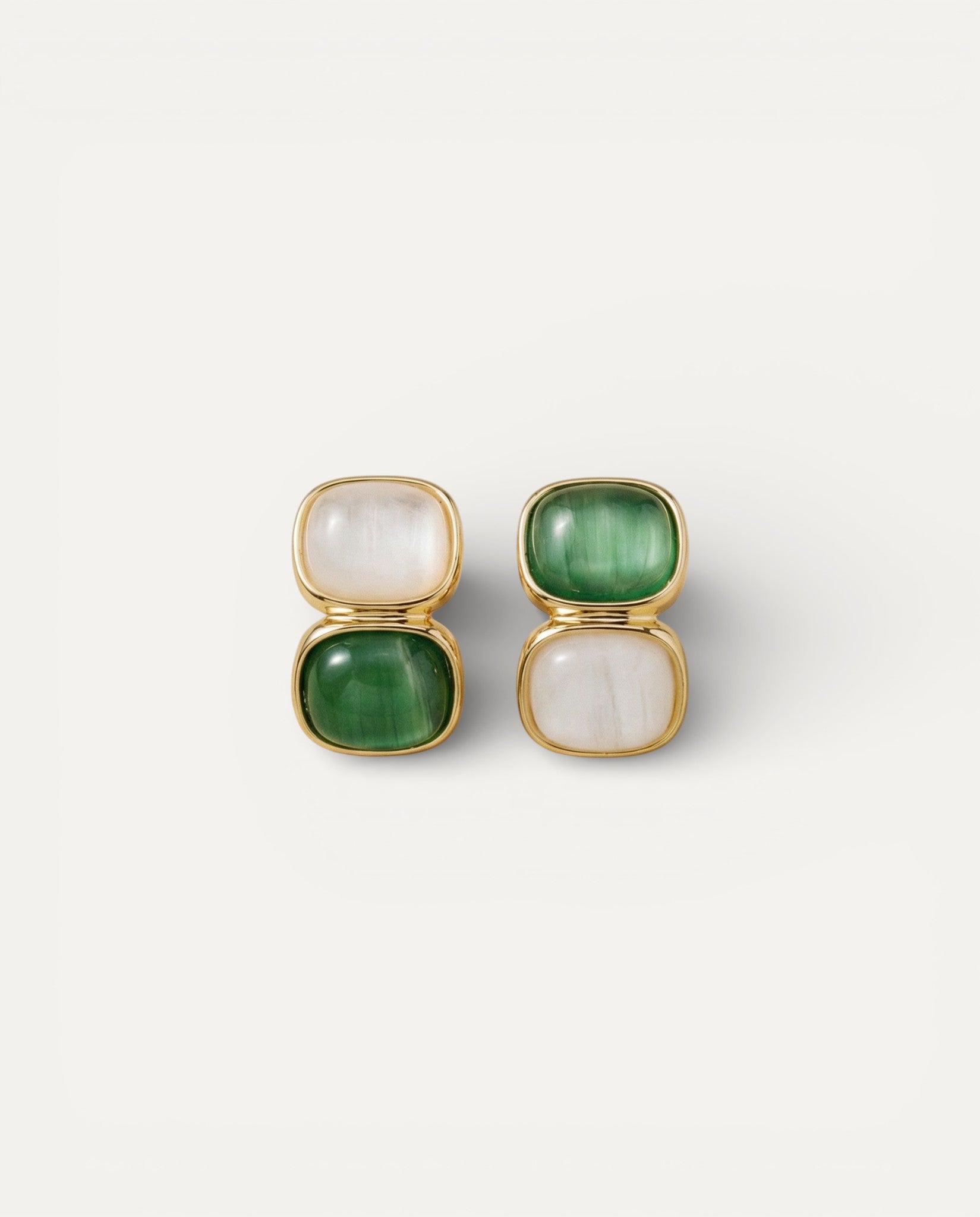 Elegant White and Green Stone Gold Earrings