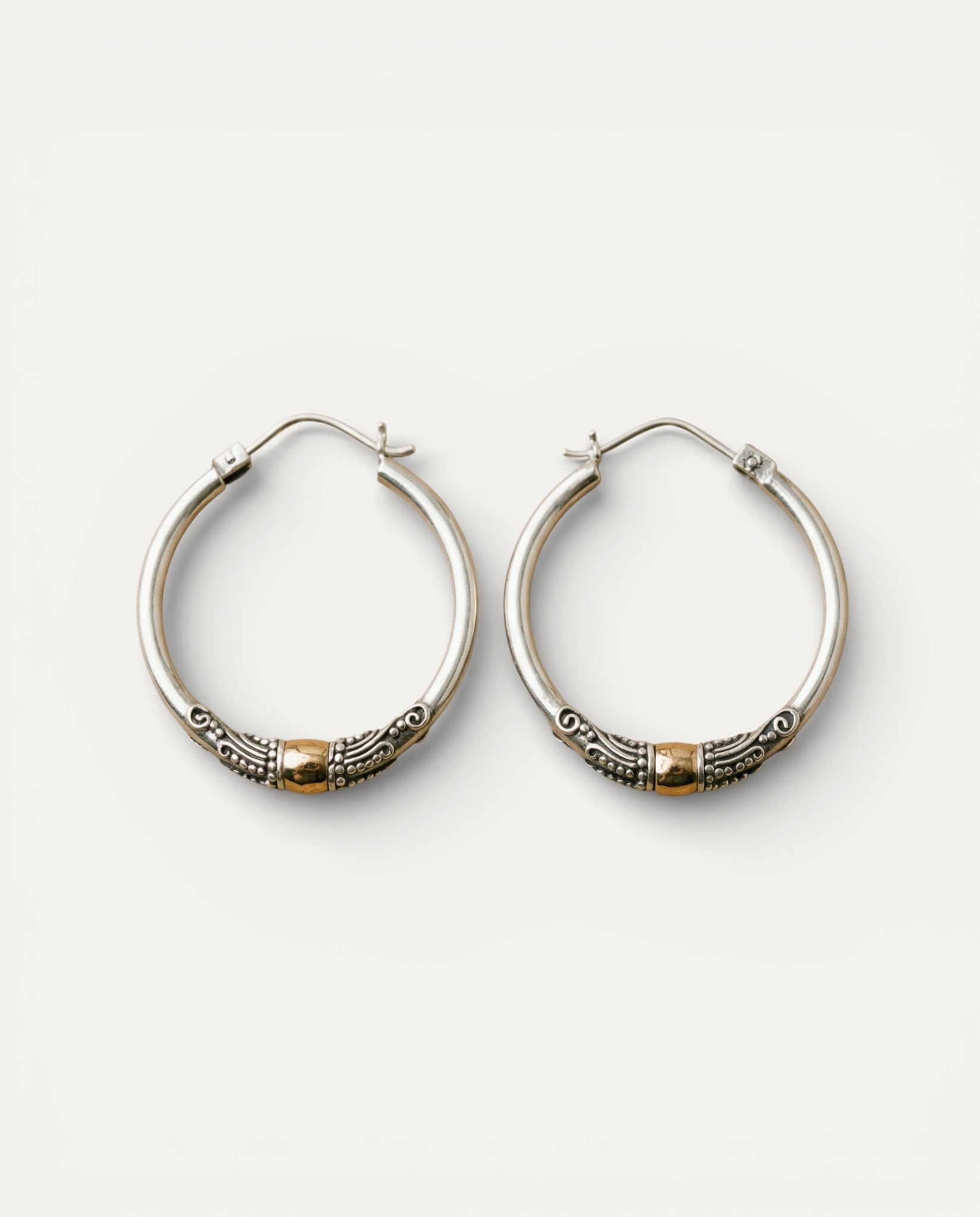 Vintage Silver Hoop Earrings with Carved Pattern