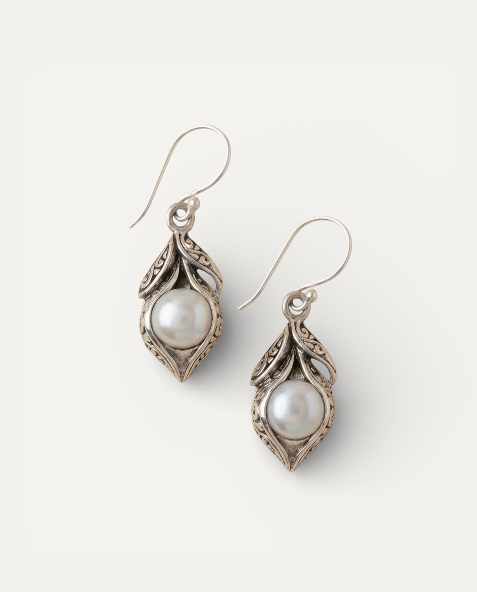 Vintage Silver Earrings with Pearl Drops