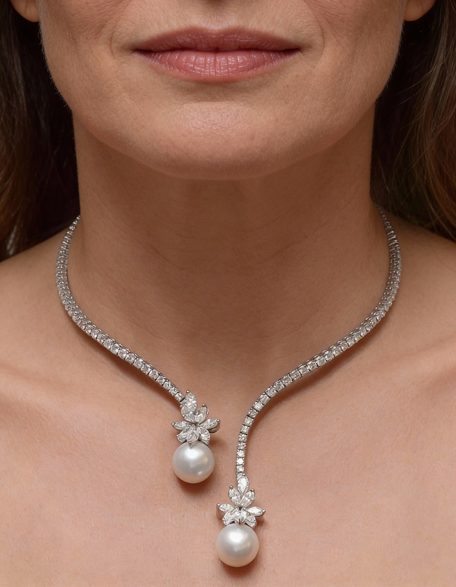 Elegant Sparkling Sterling Silver Pearl Necklace
