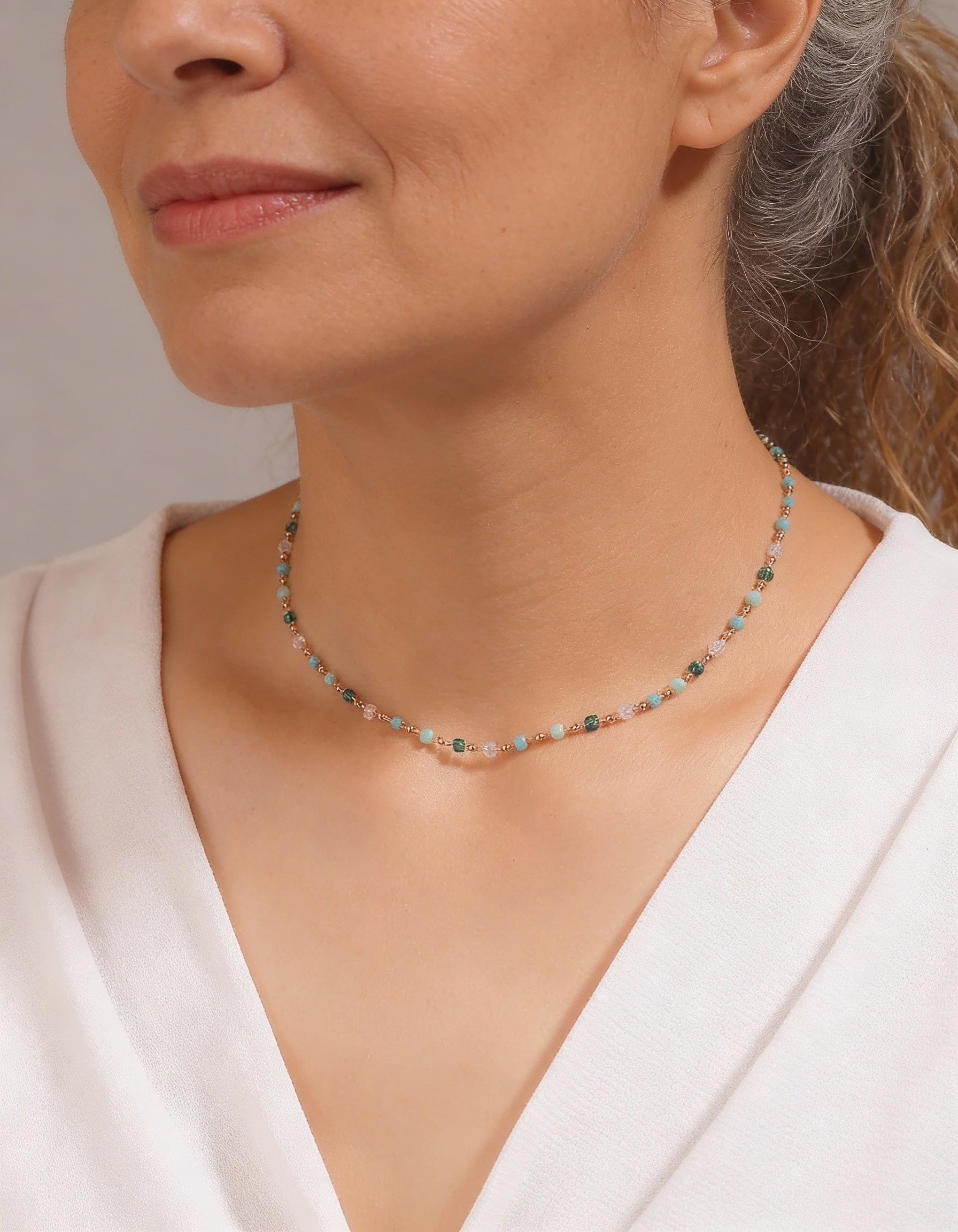 Gold-Plated Multicoloured Stone Necklace