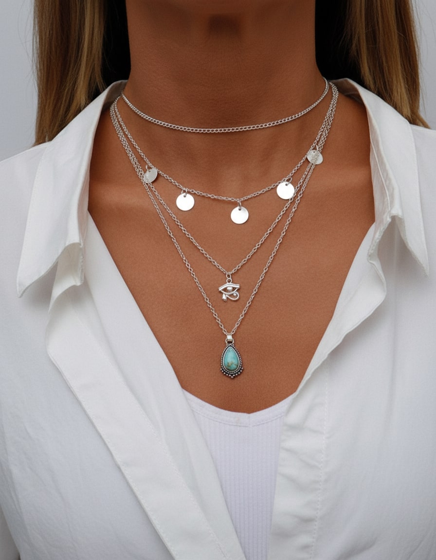 Silver Blue Stone Necklace