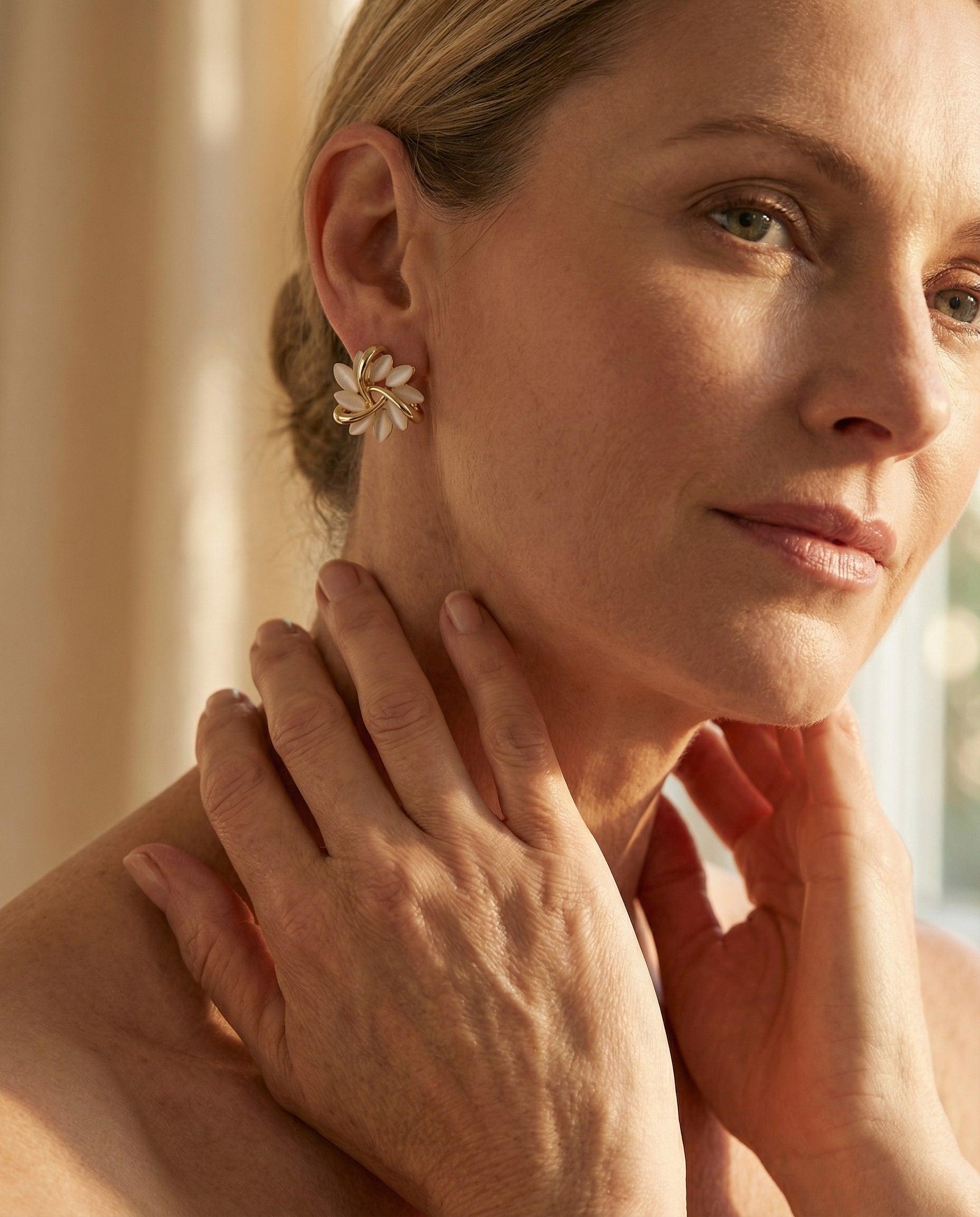 Elegant and Exquisite Earrings with Opal Petals in Gold