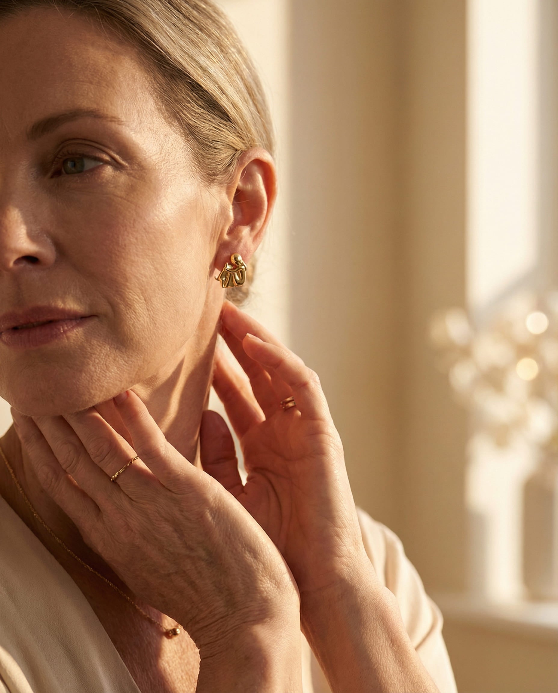 Two-Tone Hug Earrings, Silver and Gold