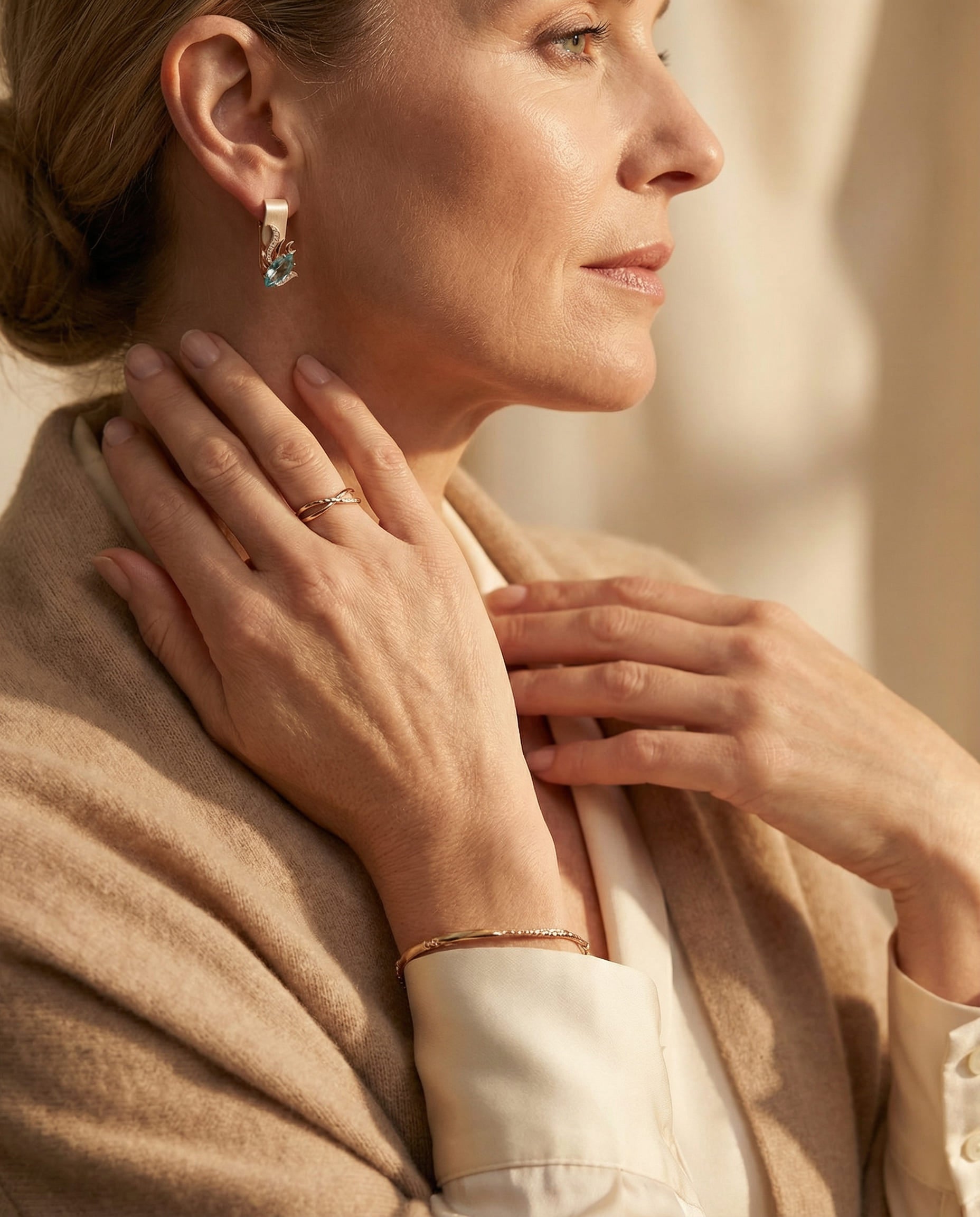 Elegant Turquoise Crystal Gold Earrings