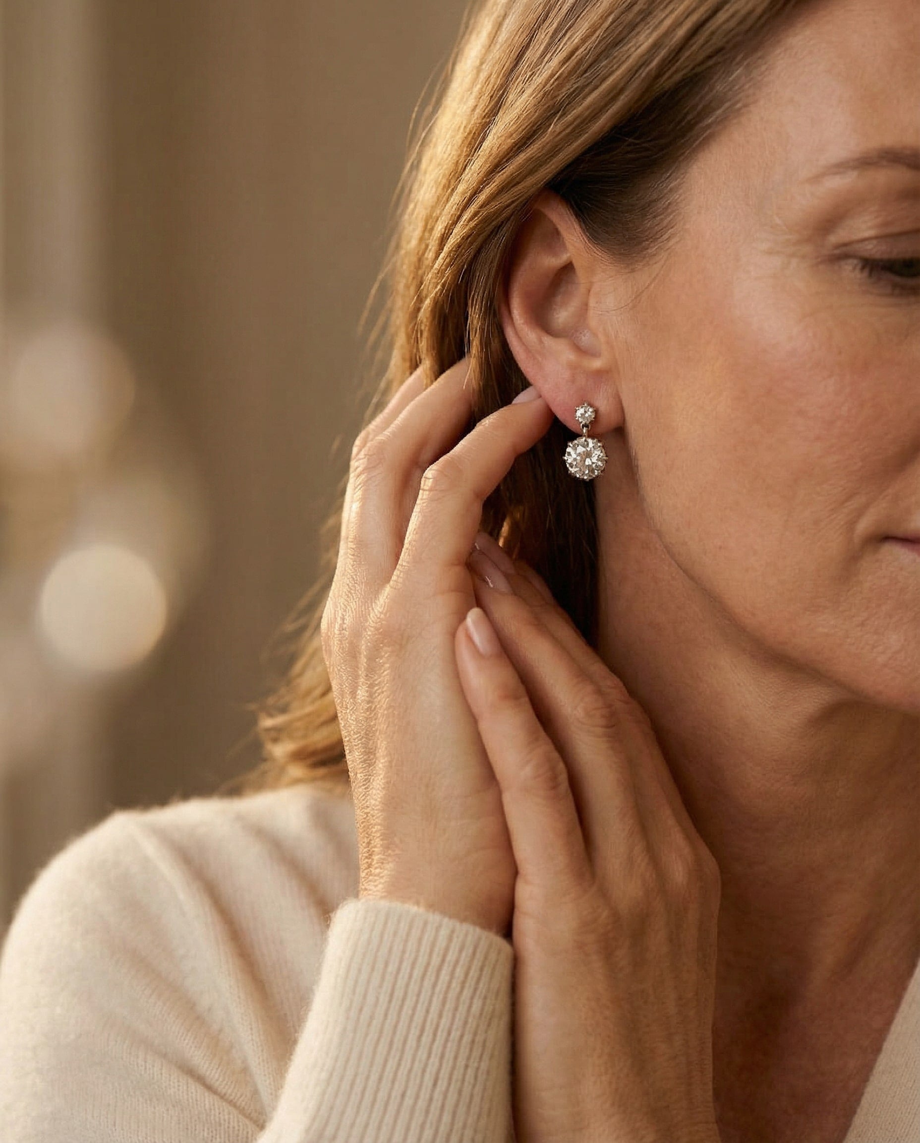 Gold Round Cubic Zirconia Earrings