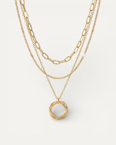 Vintage Layered Chain Necklace with Gold Pendant