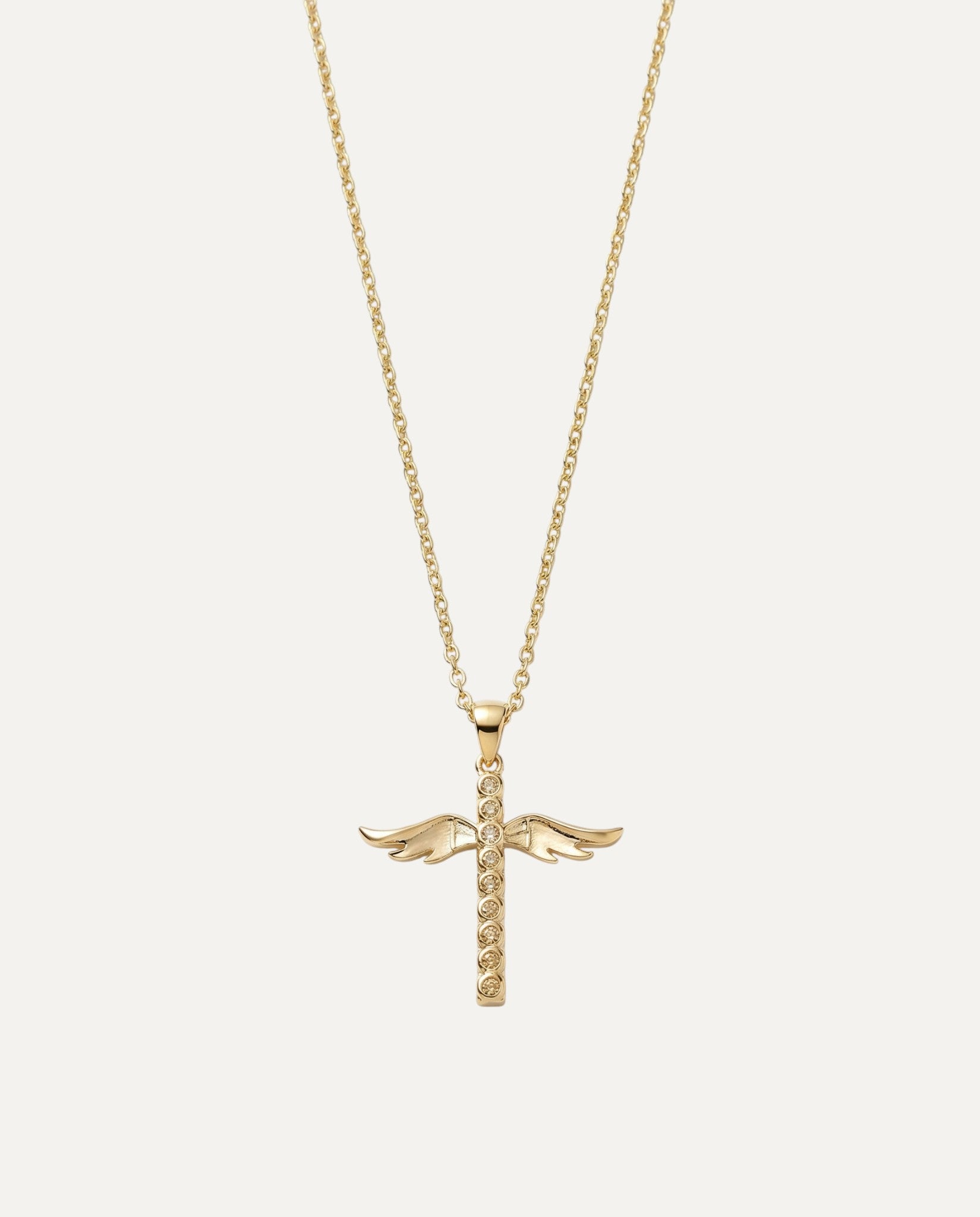 Gold Angel Wing Cross Pendant Necklace