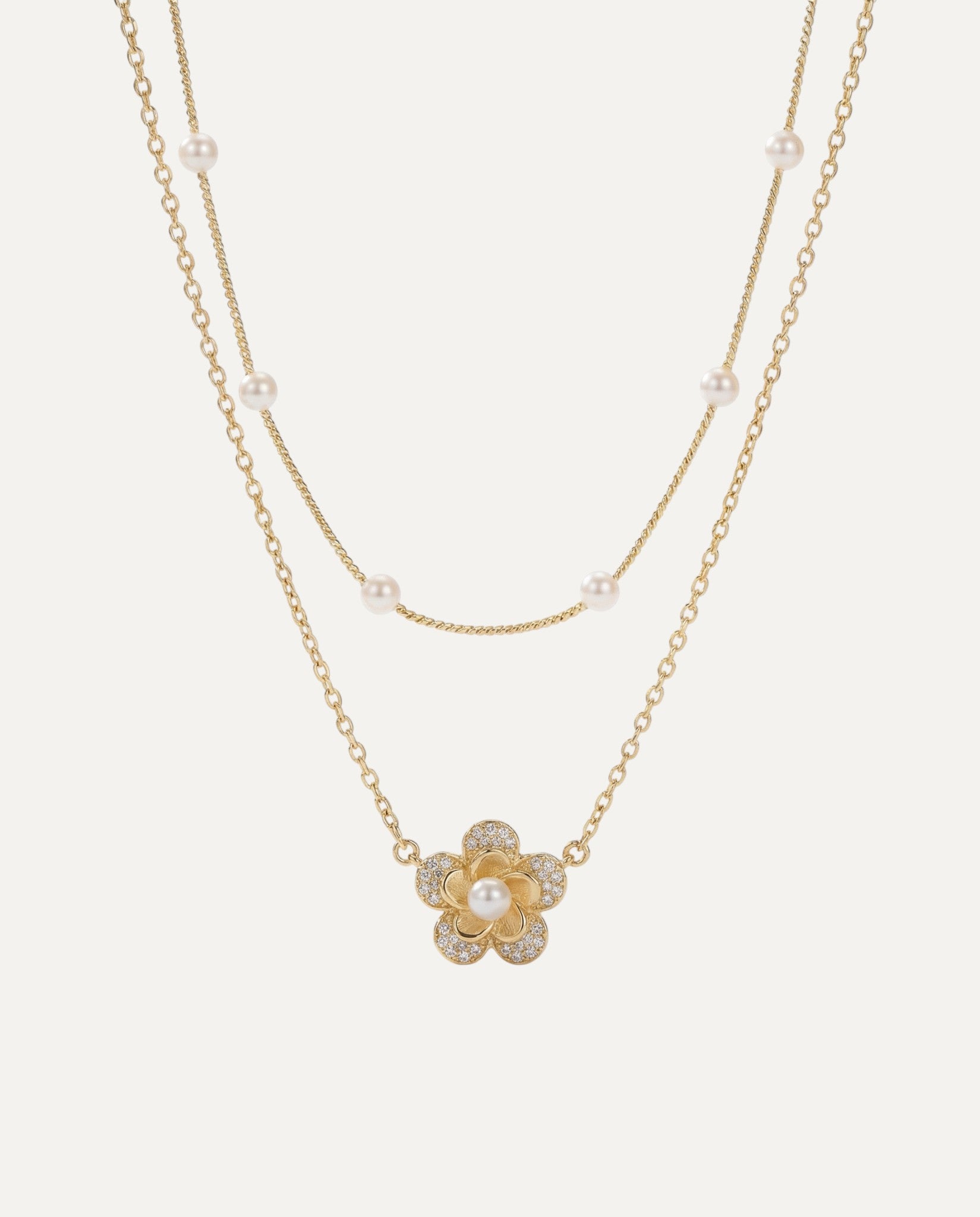 Double-Layer Pearl Flower Necklace