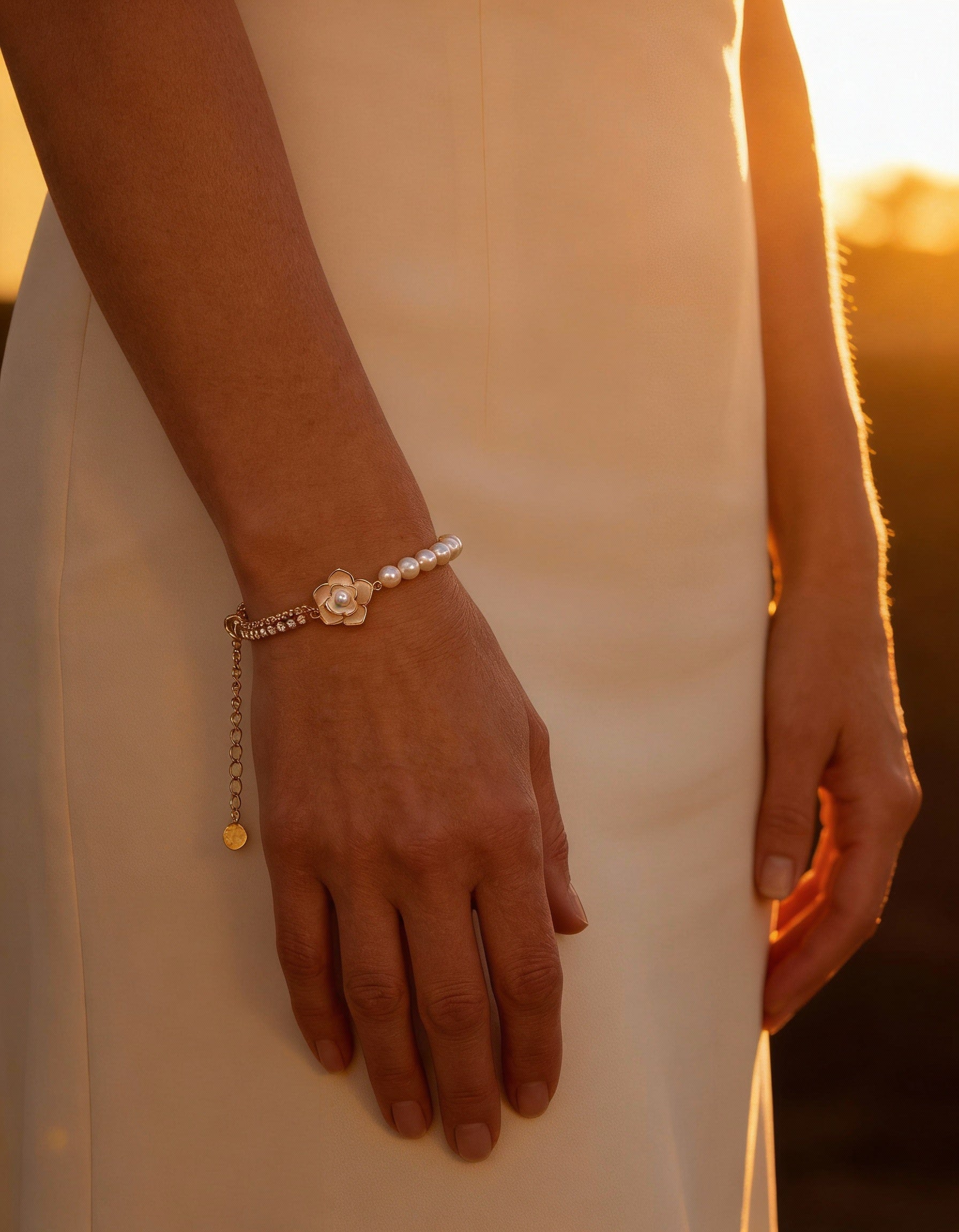 Vintage Floral Pearl and Gold Bracelet
