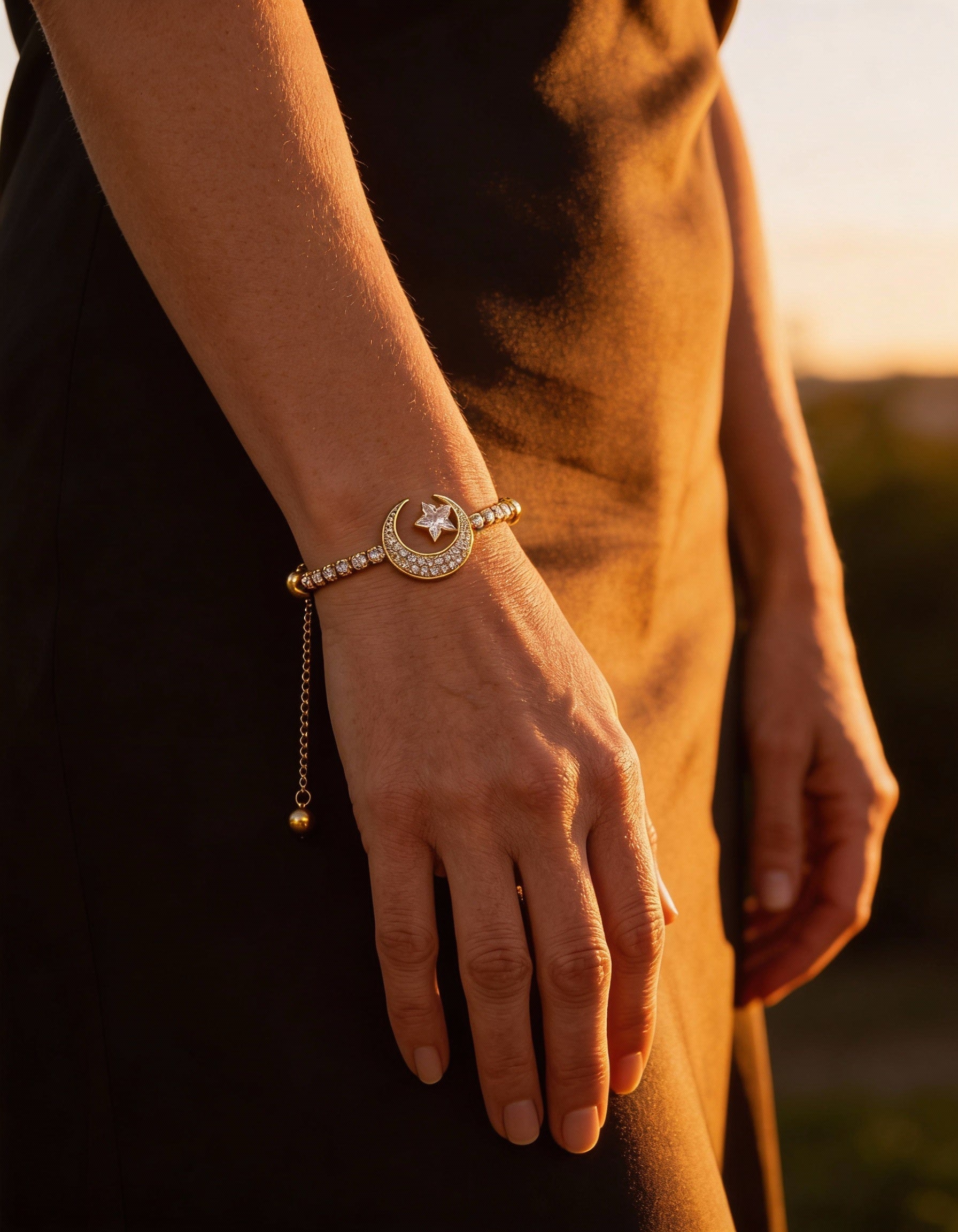 Gold Cubic Zirconia Moon Charm Bracelets