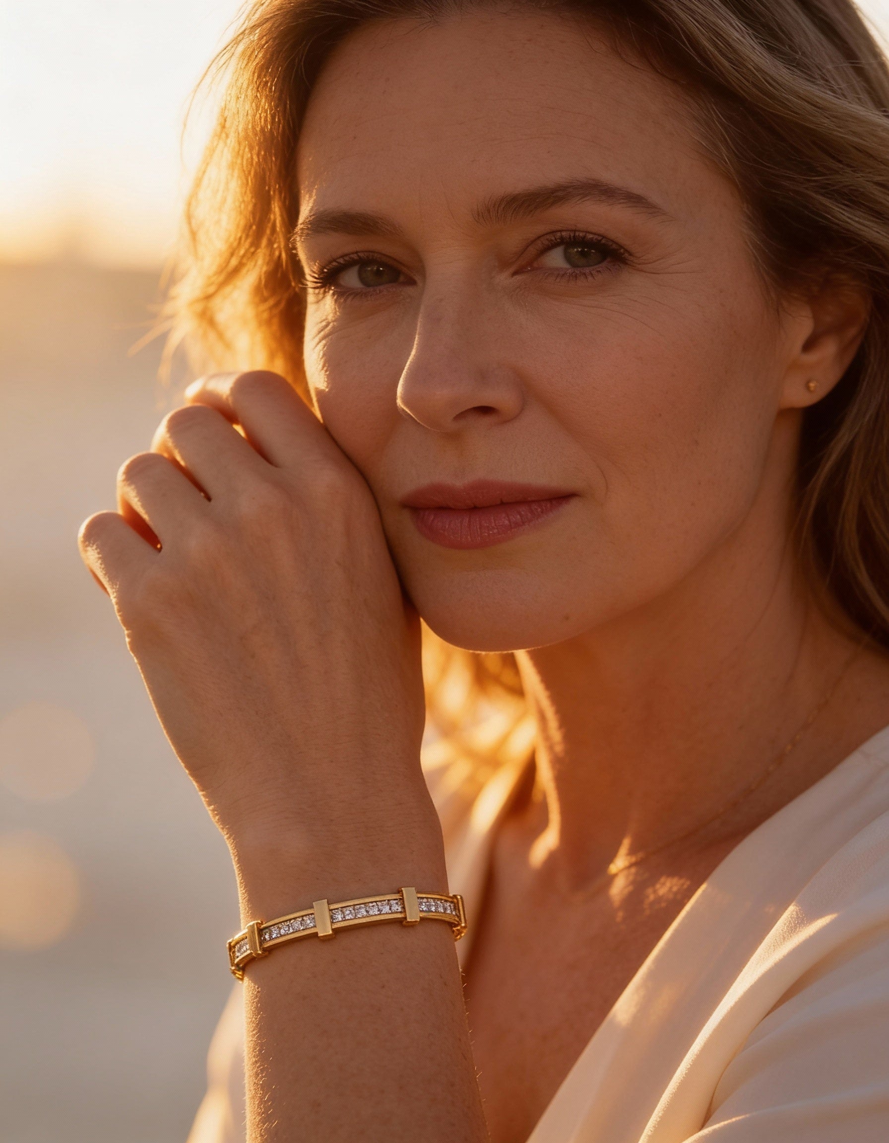 Simple Two-Layer Geometric Open Zircon Bracelet