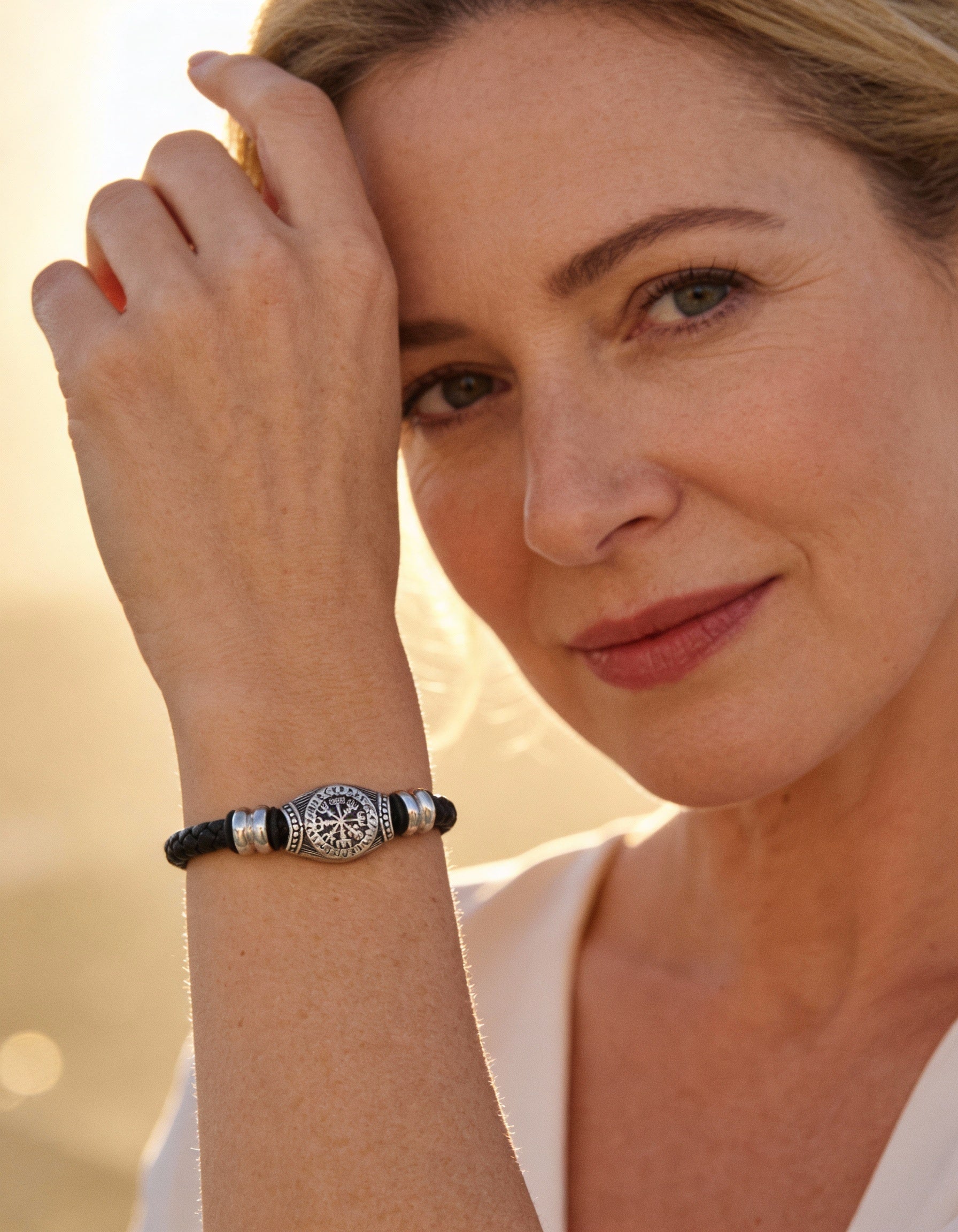 Black Braided Leather Viking Compass Bracelet