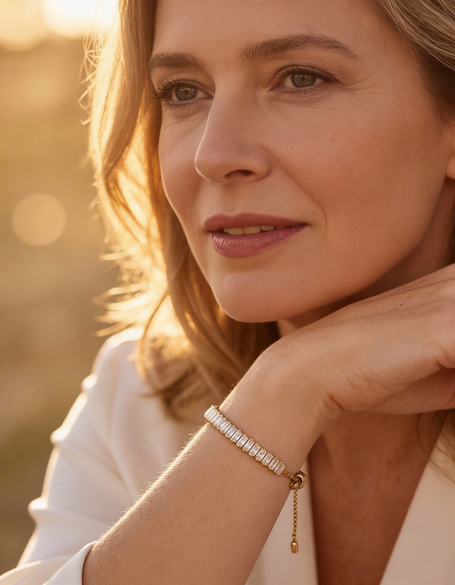 Gold and Silver Cubic Zirconia Adjustable Bracelet