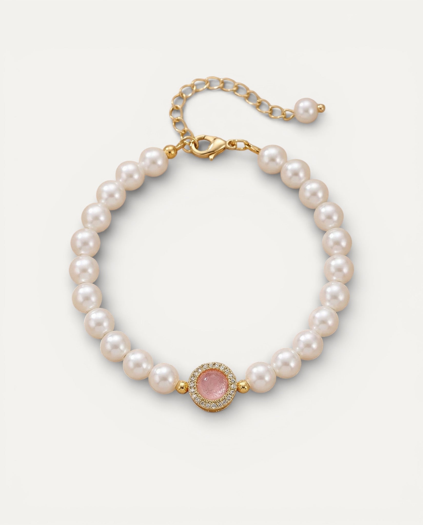 Vintage Gold Rose Quartz Pearl Bracelet