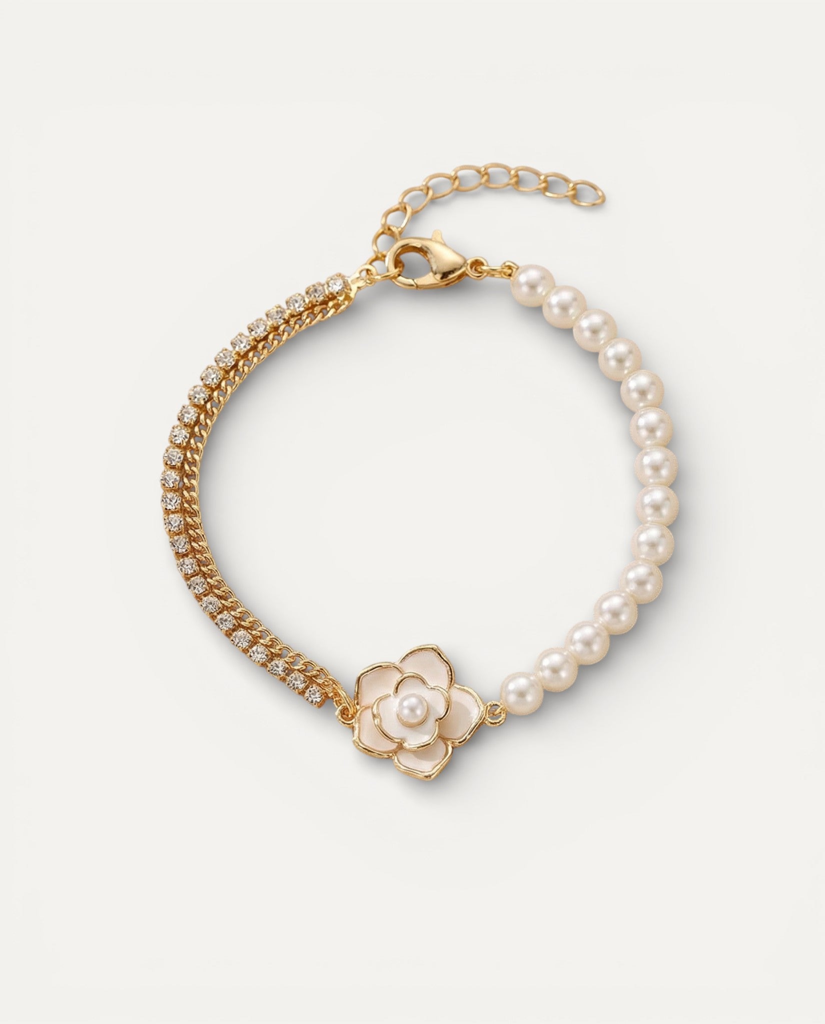 Vintage Floral Pearl and Gold Bracelet