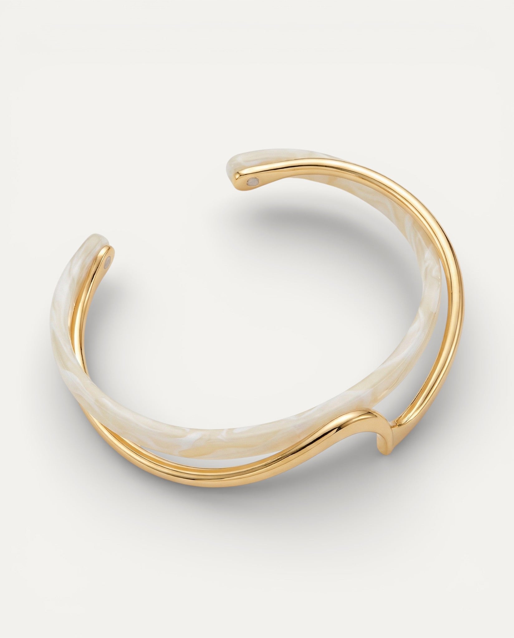 Elegant Open White Enamel and Gold Bracelet