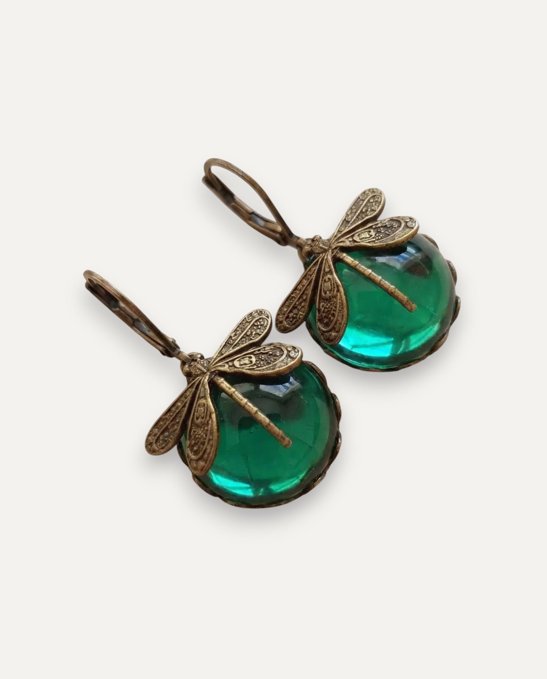 Antique Gold Dragonfly Sphere Earrings